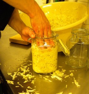 packing sauerkraut in jars